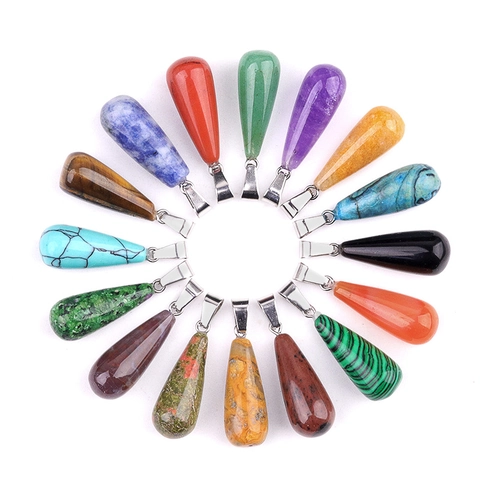 Colgante de Gota de Piedra Natural Semipreciosa Con Enganche de Metal Cristal Ágata Ojo de Tigre Amatista Cuarzo DIY Joyería
