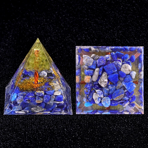 Orgonite Pyramid Life Tree Resin Ornament Olivine Crystal Healing Energy Desk Decoration Handmade Stone Pyramid