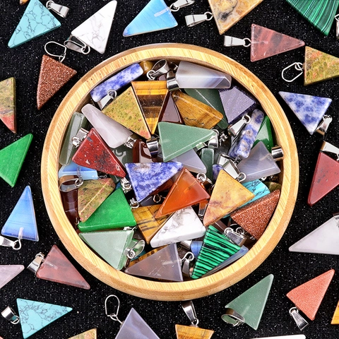 Triangle Natural Crystal Semi-Precious Stone Pendant With Alloy Bail DIY Earring Necklace Jewelry Making Accessory Women
