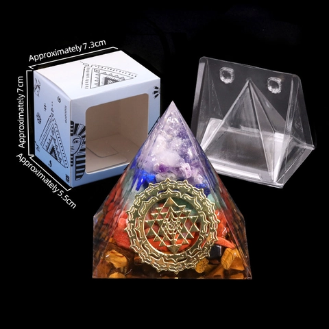 Piramide Orgonite in Pietra Cristallina Naturale Con Simbolo Sri Yantra Piramide Energetica Chakra in Resina Fatta a Mano