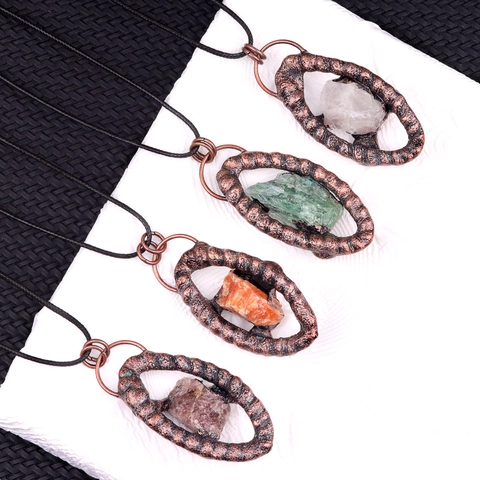 Vintage Auge Geformt Naturstein Anhänger Halskette Für Damen Bohemian Amethyst Rosenquarz Heilkristall Schmuck Geschenk