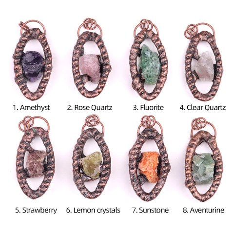 Vintage Auge Geformt Naturstein Anhänger Halskette Für Damen Bohemian Amethyst Rosenquarz Heilkristall Schmuck Geschenk