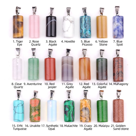 Natural Crystal Semi-Precious Stone Cylindrical Pendant Polished Gemstone Alloy Buckle DIY Jewelry Making Accessories Pendant