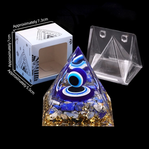 Böser Blick Orgonit Pyramide Harz Lapislazuli Goldfolie Kupfer Spule Energiestein Home Office Dekor Mystisches Geschenk