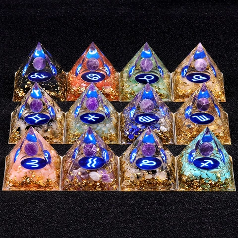 Orgonite Kristallen Piramide Sterrenbeeld Amethist Bol Natuursteen Goudfolie Energie Generator Genezing Hars Ambachtelijke Decor