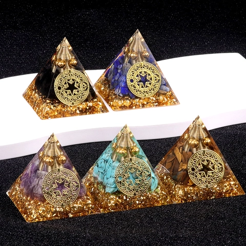 Orgonit Energie Pyramide Heilkristall Naturstein Harz Handwerk Mit Kupferspule Goldfolie Für Meditation Yoga Home Office
