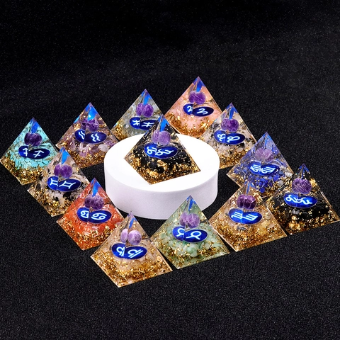 Orgonite Kristallen Piramide Sterrenbeeld Amethist Bol Natuursteen Goudfolie Energie Generator Genezing Hars Ambachtelijke Decor