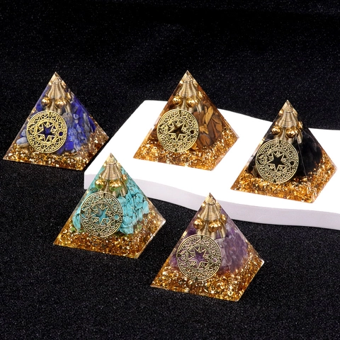 Orgonit Energie Pyramide Heilkristall Naturstein Harz Handwerk Mit Kupferspule Goldfolie Für Meditation Yoga Home Office