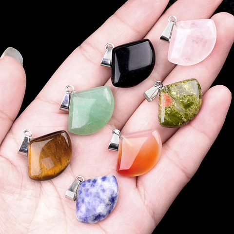 Natural Stone Crystal Agate Fan-Shaped Pendant 22mm DIY Earrings Necklace Jewelry Making Accessory Polished Stone Charm