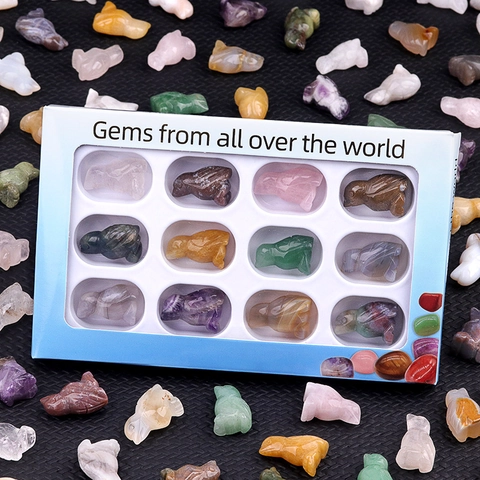 Natürlicher Kristall Achat Vogel Gravur Statuen Polierte Edelstein Mineralienproben Geschenkset Für Heimdeko Bildung Boxed