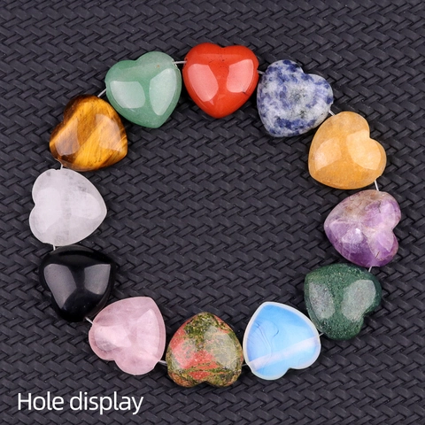Natural Crystal Agate Heart Shape Pendant Beads For Jewelry Making DIY Stone Heart Charm With Hole For Necklace Accessories