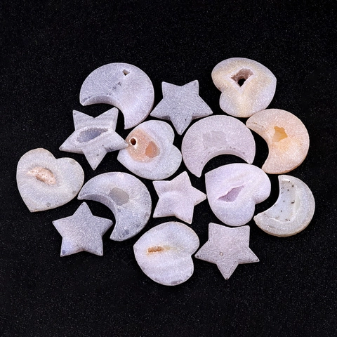Natural Druzy Geode Agate Stone Healing Crystal Star Moon Heart Shape Polished Ornament For Home Decor Spiritual Meditation