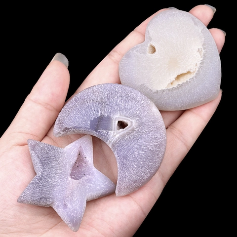 Natural Druzy Geode Agate Stone Healing Crystal Star Moon Heart Shape Polished Ornament For Home Decor Spiritual Meditation