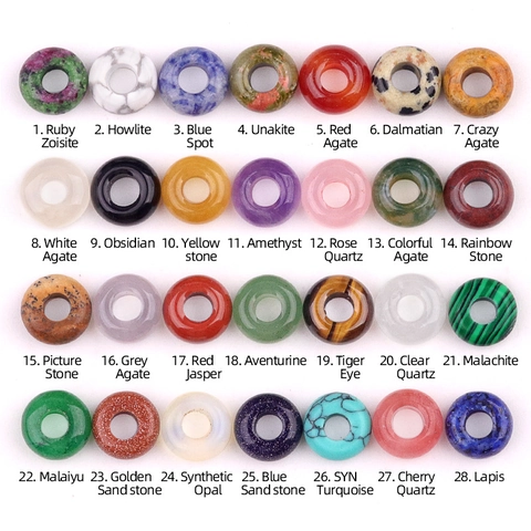 Natural Crystal Agate Stone Donut Beads Large Hole Round Loose Beads For DIY Jewelry Making Bracelet Necklace Findings