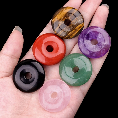 Pendentif Donut en Pierre Semi Précieuse Naturelle Disque Pi pour Fabrication de Bijoux DIY Poli Cristal de Guérison Fourniture de Bijoux