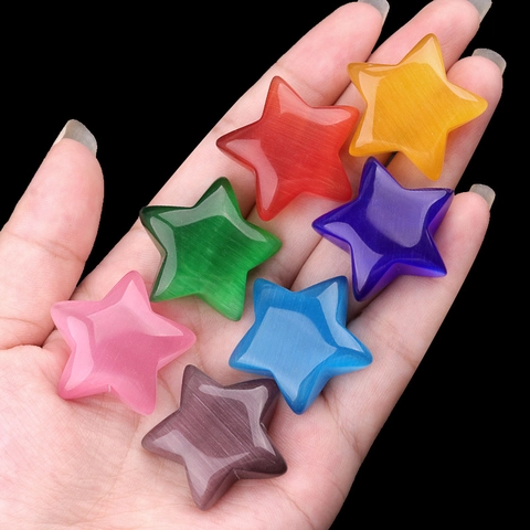 Mini Adornos Pulidos de Piedra de Ojo de Gato en Forma de Estrella de 30mm Piedra Curativa Sintética Multicolor Decoración de Hogar