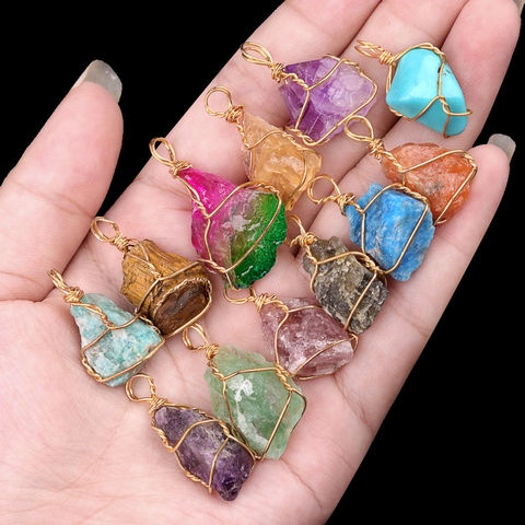 Natural Raw Stone Wire Wrapped Pendant Irregular Semi Precious Gemstone DIY Jewelry Accessory For Necklace Earring Making