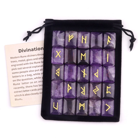 Set di Pietre Runiche in Pietra Naturale Semipreziosa Elder Futhark Incise Kit di Gemme per Divinazione Con Sacchetto