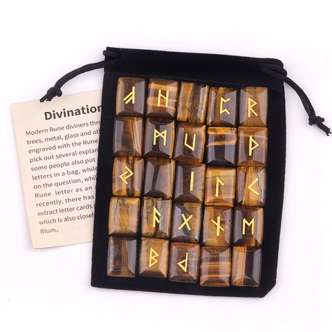 Set di Pietre Runiche in Pietra Naturale Semipreziosa Elder Futhark Incise Kit di Gemme per Divinazione Con Sacchetto