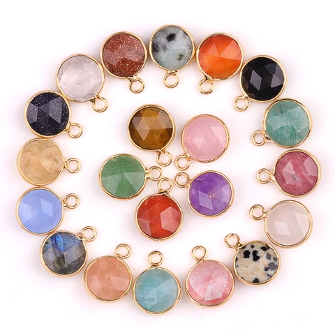 Ciondolo a Forma di Pietra Agata di Cristallo Naturale Sfaccettato Bordo Avvolto in Rame Colore Oro Accessori per Collana Orecchini Fai da Te