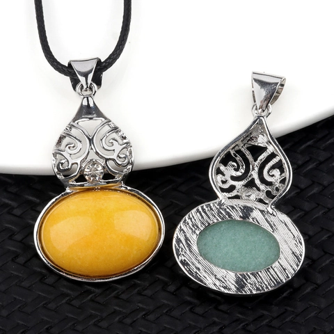 Vintage Gourd Wu Lou Pendant Necklace Natural Crystal Agate Shell Alloy Inlaid Rhinestone Healing Stone Ethnic Jewelry For Women Men