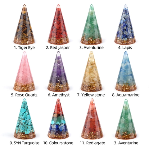 Hars Kristal Healing Steen Kegel Ringhouder Bureau Ornament Met Goudfolie Voor Huis Kantoor Decoratie Spirituele Piramide