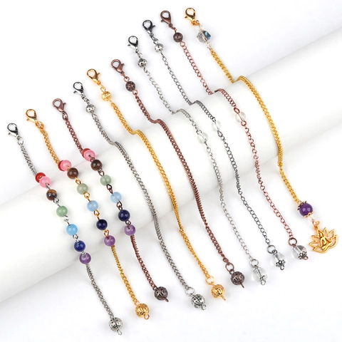 Cadena para Hacer Joyas DIY Con Cuentas de 7 Chakras Colgante de Flor de Loto Bola Hueca para Péndulo de Yoga Accesorio de Metal