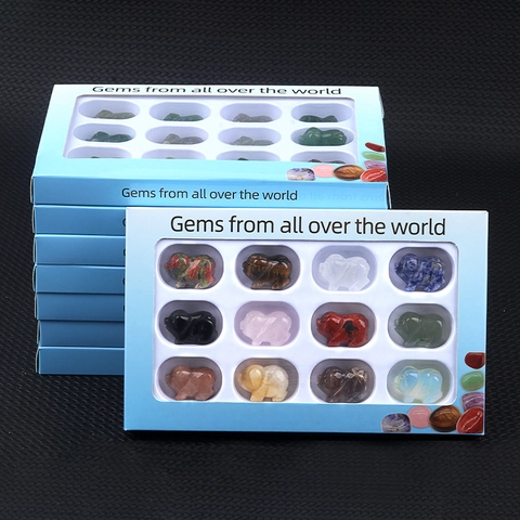 Mini Crystal Agate Carved Pig Figurines Box Set Natural Stone Animal Desk Ornaments Polished Gemstone Pig Sculpture Decoration