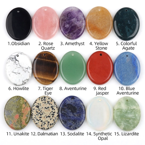 Natural Crystal Agate Oval Worry Stone Pendant Polished Healing Encouragement Stone With Hole For DIY Jewelry Crafting