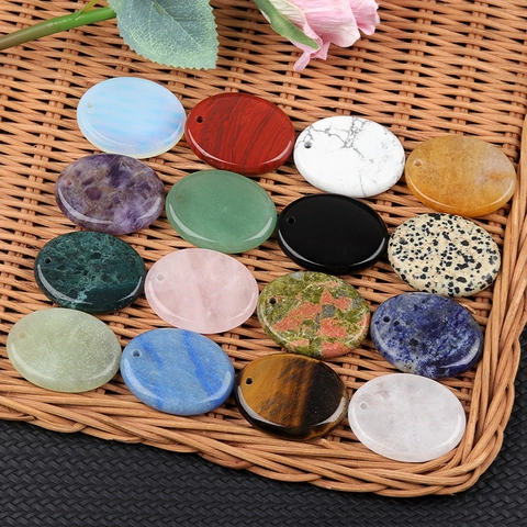 Natural Crystal Agate Oval Worry Stone Pendant Polished Healing Encouragement Stone With Hole For DIY Jewelry Crafting