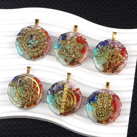 Collier Pendentif En Résine Orgonite Avec Pierres Naturelles Mixtes Chakra Guérison Géométrie Sacrée Fleur De Vie Arbre De Vie Bijoux Reiki