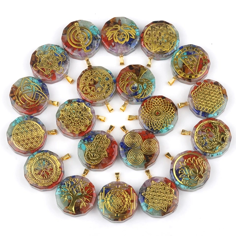 Collier Pendentif En Résine Orgonite Avec Pierres Naturelles Mixtes Chakra Guérison Géométrie Sacrée Fleur De Vie Arbre De Vie Bijoux Reiki
