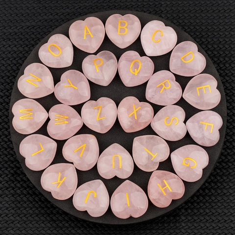 Piedra de Cuarzo Rosa Natural en Forma de Corazón Con Letra del Alfabeto Dorada Grabada Piedras de Cristal Pulido Para Regalo DIY