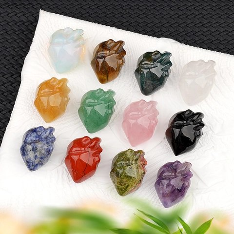 Natural Crystal Anatomical Heart Carving Mini Stone Heart Organ Model Figurine For Halloween Decor Home Office Desktop Ornament