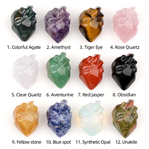 Natural Crystal Anatomical Heart Carving Mini Stone Heart Organ Model Figurine For Halloween Decor Home Office Desktop Ornament
