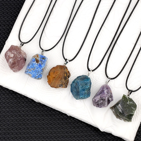 Natural Raw Crystal Stone Pendant Necklace Irregular Amethyst Rose Quartz Citrine Tiger Eye Healing Stone Jewelry For Women