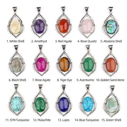 Bohemian Natural Crystal Agate Shell Teardrop Pendant Necklace With Silver Alloy Openwork Leaf Frame Adjustable Waxed Cord