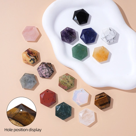 Natural Crystal Agate Hexagon Pendant Faceted Star Of David Gemstone Bead With Hole For DIY Jewelry Making Women Necklace