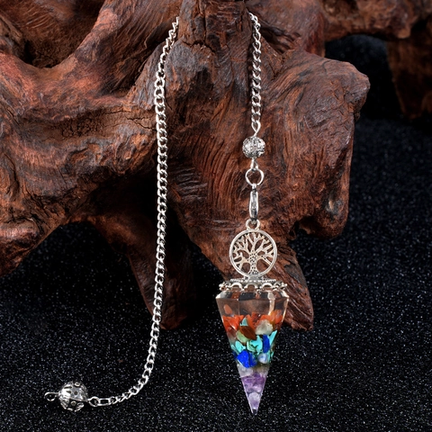 Tree of Life Resin Crystal Pendulum Pendant Necklace Healing Orgone Cone Energy Stone Meditation Dowser Jewelry For Men Women