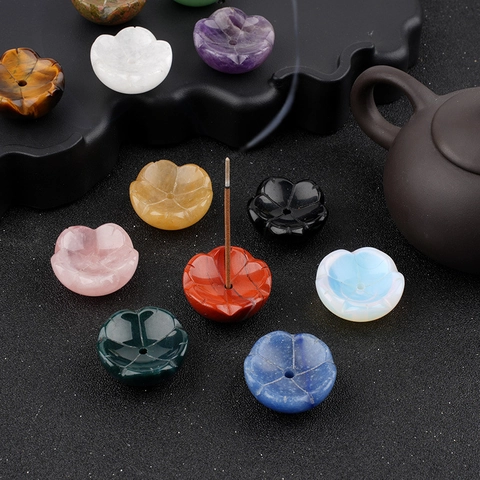 Natuurlijke Kristal Agaat Steen Gesneden Bloem Wierookhouder Basis Lotus Vorm Aromatherapie Steen Houder Decoratie