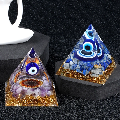 Piramide Energetica Orgonica Malocchio Ornamento in Resina Cristallo Con Spirale in Rame Foglia Oro Pietra Naturale Arredo
