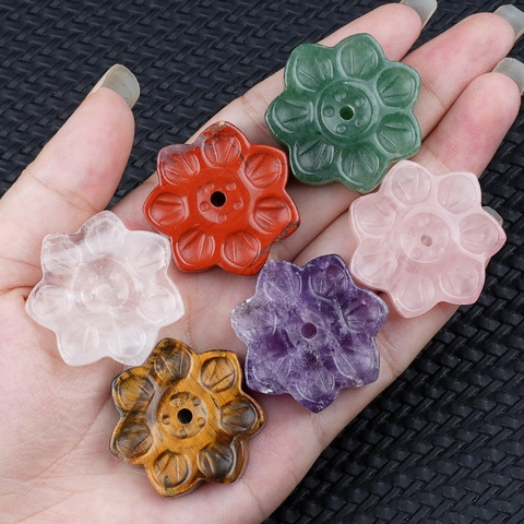 Porte-Encens en Cristal Naturel Base de Loto Pierre Oeil de Tigre Améthyste Fleur de Loto Décoration de Maison Zen
