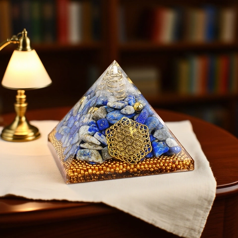 Orgone Pyramid Energy Generator Healing Natural Crystal Stone Resin Ornament Handmade Flower Of Life Metatron Cube Home Office Desk Decoration