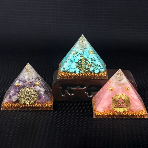Orgone Pyramid Energy Generator Healing Natural Crystal Stone Resin Ornament Handmade Flower Of Life Metatron Cube Home Office Desk Decoration