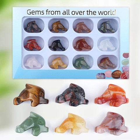 Natuurlijke Kristal Agaat Handgesneden Dolfijn Beeldjes Edelsteen Mini Dieren Sculpturen Gepolijste Steen Ornamenten Voor Huis Kantoor Bureau Decoratie