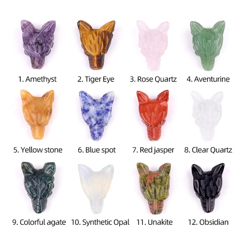 Natuurlijke Amethist Tijgeroog Rozenkwarts Gesneden Wolfskop Dier Hanger Genezing Kristal Steen Kleine Figuur Bureau Ornament