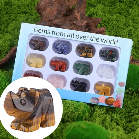 Natural Stone Rhinoceros Carving Set Healing Crystals Mini Animal Figurines For Home Office Desktop Decor Gemstone Box