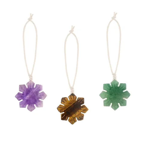 Natural Stone Carved Snowflake Pendants Christmas Tree Hanging Decorations Tiger Eye Amethyst Snowflake Ornaments For Winter Home Decor Gift