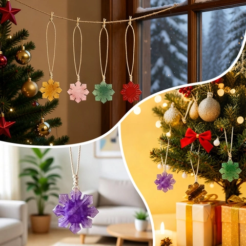 Natural Stone Carved Snowflake Pendants Christmas Tree Hanging Decorations Tiger Eye Amethyst Snowflake Ornaments For Winter Home Decor Gift
