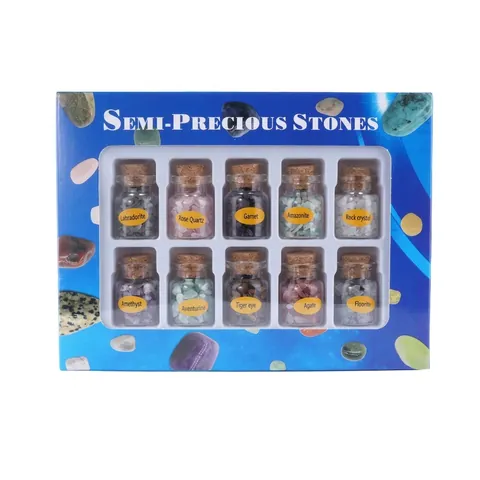 Set Scatola Esemplari di Pietra Semipreziosa Naturale Mini Cristallo Ghiaia Bottiglia dei Desideri Barattolo di Vetro Confezione Regalo Giocattolo Scientifico Educativo Arredamento Casa
